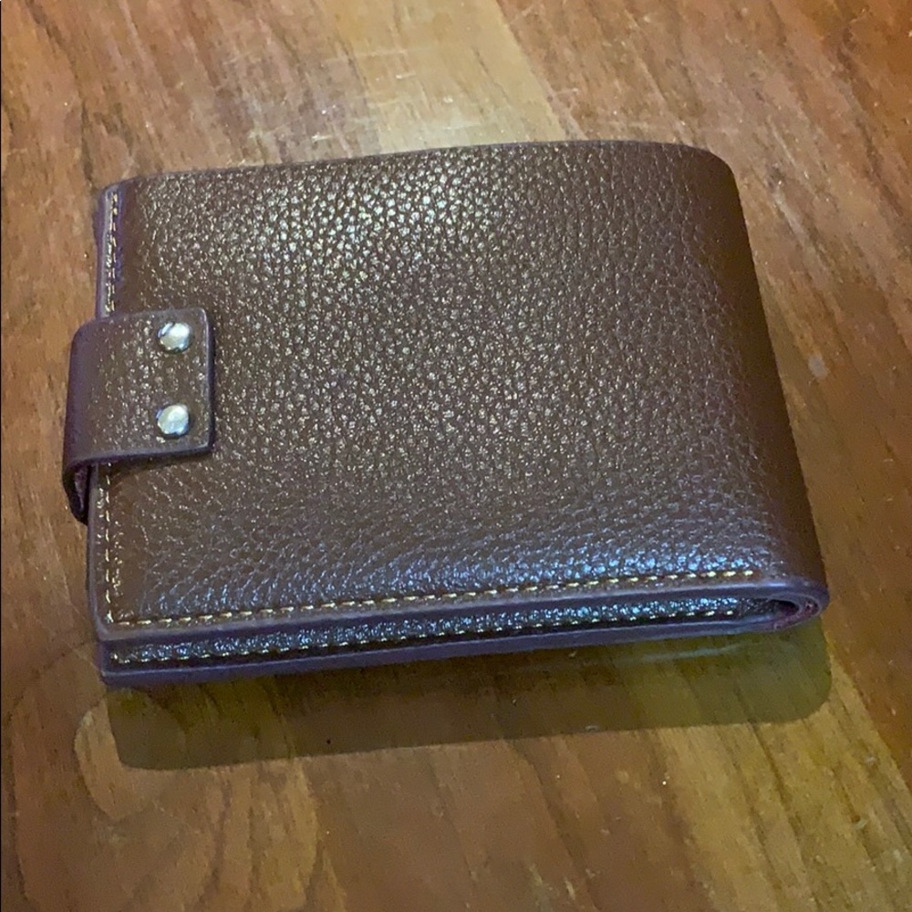 Brown Leather Trifold Snap Close Unisex Wallet